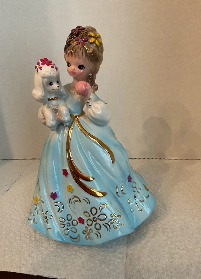 Josef Originals Retro Niña Con Vestido Azul Y Un Perro Pequeño Foto 1 de 4