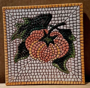 Vintage Pier 1 Hand Painted Tomato Mosaic Tile from Italy Trivet Footed 6"x6" - Picture 1 of 5