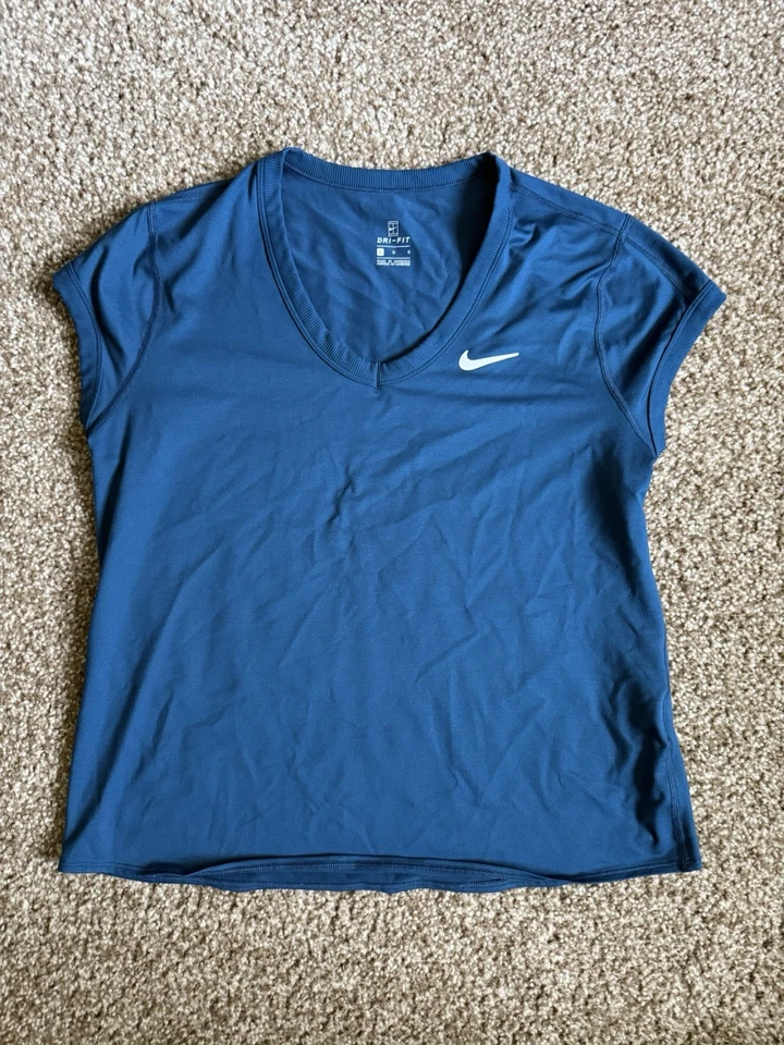 Camisa Nike Cancha Tenis Azul Manga Corta Músculo Para Mujer Talla Grande Dri Fit Foto 1 de 1