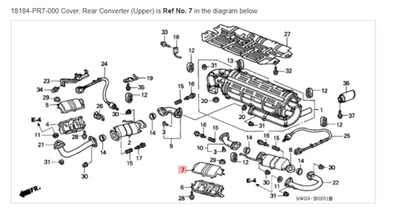 Cubierta NSX HONDA ACURA GENUINA OEM, convertidor trasero (superior) ☆ 18184-PR7-000 ☆ Foto 1 de 2