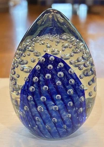 Mount St Helens Ash Blown Glass Egg Paperweight Blue Signed MSH 89 - Picture 1 of 7