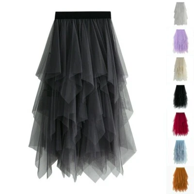 Mujer Malla Asimétrica Transparente Capas Falda Tul Tutú Fiesta Ropa de Club Gótica Foto 1 de 4