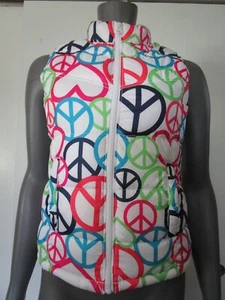 Girls Old Navy Size XL /14 Multicolored Peace Sign Puffy Vest - Picture 1 of 3