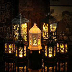 Eid Mubarak Muslim LED Night Light Ramadan Lamp Decor Light Wooden Lantern Decor