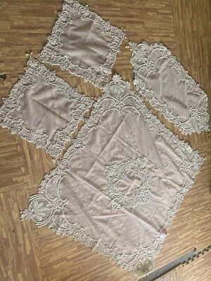 home decor table covers 4 pieces set Velvet Tablecloth  embroidery - Image 1 of 4