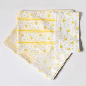 2 Vintage 80s JC Penney Floral Yellow Stripe Cottagecore Standard Pillowcases - Picture 1 of 6