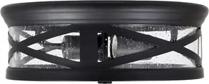 SYLVANIA Wellesley Vintage Drum Light Fixture, Antique Black Metal and Seeded Gl - Picture 1 of 4