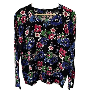 Talbots Strickjacke Pullover Gr. 1x Blumenmuster Baumwolle Viskose bunt Knopfleiste - Bild 1 von 6