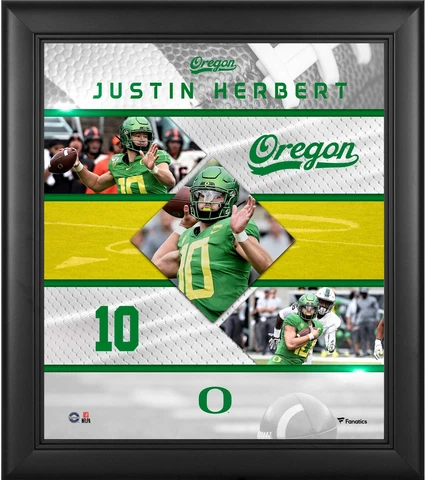 Justin Herbert Oregon Ducks Framed 15" x 17" Stitched Stars Collage Cover