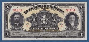 MEJICO / MEXICO -- SONORA -- 1 PESO ( 1915 ) -- aUNC -- SERIE A -- PICK S1071 . - Picture 1 of 3