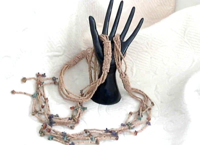 Cinturón de cuentas de madera con cuentas/piedras/joyas extremos colgantes 32" PLUS 14" colgante Foto 1 de 4