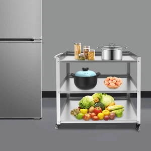 3 Tiers Rolling Kitchen Trolley Cart Storage Serving Shelf 300LBS Silver - Picture 1 of 16