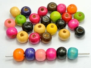 200 Mixed Color 10mm (3/8") Round Wood Beads~Wooden Beads Jewellery Making - Picture 1 of 7
