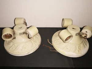 2 Vintage Porcelain Flush Ceiling Floral Relief Design # Light Fixture Ceramic - Picture 1 of 4