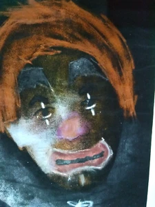 QUADRO DIPINTO SU VELLUTO-MIS. 50X20-FIRMATO-RAFFIGURANTE PAGLIACCIO - Foto 1 di 4