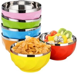 Stainless Steel Bowls for Kids - Colorful Mixing Kitchen Bowl 16oz - Set of 6 - Picture 1 of 7
