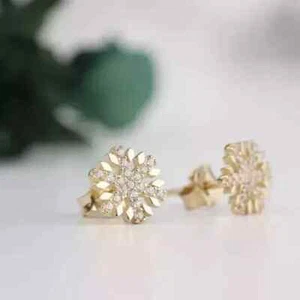 1Ct Round Cut Lab-Created Diamond Snowflake Stud Earrings 14K Yellow Gold Plated - Picture 1 of 3