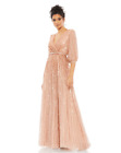 Nwt Mac Duggal Apricot Sequined Wrap Over 3/4 Sleeve Gown 24