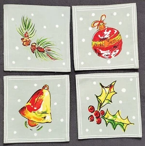 Posavasos de tela navideña pintados a mano, juego de 4, colores brillantes tela verde 5,5 - Imagen 1 de 8
