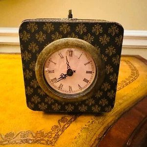 Vintage Antique Quartz Working Clock in Wood Leather Case Rare Find - Picture 1 of 8