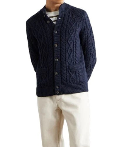 RALPH LAUREN Men Jumper L Dark Blue Button-Up Cable Knit Pockets Cardigan RRP329 - Image 1 of 4