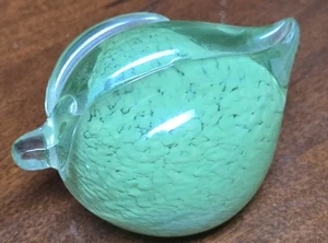 3" Peach W/ Leaf Vintage Gibson Green Slag Art Glass Paperweight - Picture 1 of 9