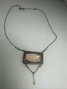 Lucy Isaacs NYC Necklace Sterling Silver Peach Pink Czech Glass Vintage Style - Picture 1 of 8
