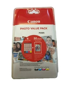 Canon Photo Value Pack 4 Ink 571 Black Cyan Magenta Yellow + Photo Paper REF CD6 - Picture 1 of 2