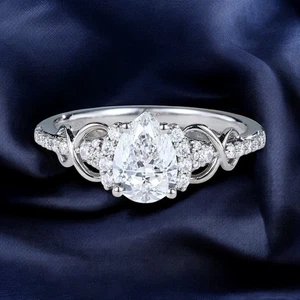 1.45 Ct Pear Cut IGI GIA Certified Lab Grown Diamond Wedding Ring 18K White Gold - Picture 1 of 9