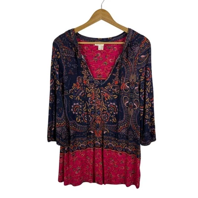 Top túnica Anthropologie Meadow Rue adornada mediana floral cachemira cuentas boho Foto 1 de 4