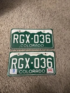 MATCHING SET OF 1994 COLORADO LICENSE PLATES RGX 036 - Picture 1 of 2