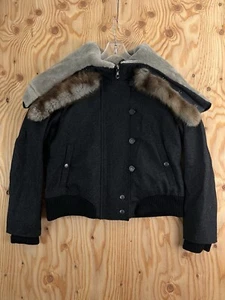 rag & bone Jacket Womens 10 Black Coat Split Hood Shearling Fur Collar Cashmere - Picture 1 of 16