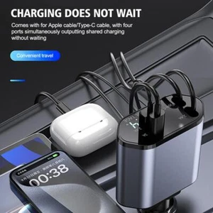 4IN1/100W Car Charger Retractable USB Type-C Cable Android For iPhone NEW I3D2 - Picture 1 of 7