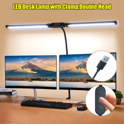 LED Desk Lamp with Clamp Double Head Desk Lamp with 360° Adjustable Gooseneck - Image 1 of 4