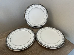 Noritake Plates Chamberlain Bone China Set Of 3 Salad Dessert 8.5” White Black - Picture 1 of 10