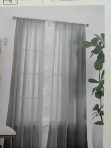 Linden Street Rod Pocket Panel Curtain Sheer Gray 50 x 84in 100 % Cotton - Picture 1 of 5