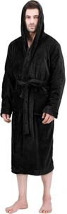 NY Threads Men's Hooded Bathrobe Plush Long Spa Robe (5 Colors) - Picture 1 of 9