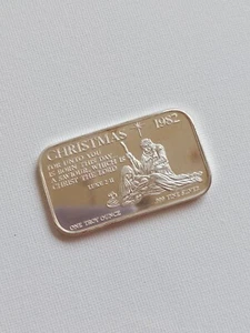 1982 Silver Art Bar Christmas Mary Joseph Jesus Luke 2:11 1 Troy Oz .999 Bullion - Picture 1 of 4