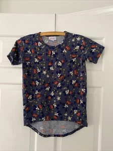 Lularoe Mickey Mouse Blue Shirt Kids Size 6 Gracie Stars Long Tunic Short Sleeve - Picture 1 of 4