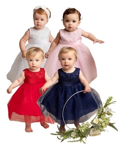 Bebé Niñas Vestido con Corpiño de Encaje y Lazo - Ocasión Especial Conjunto 0-24 Meses - Imagen 1 de 16