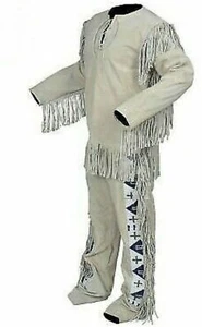 Camisa y pantalón con flecos de cuero gamuza estilo montaña occidental nativo americano para hombre - Imagen 1 de 6