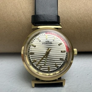 Vintage 1960s Fortis Gold White Red Dial Swiss Made Watch Runs Well - Picture 1 of 12