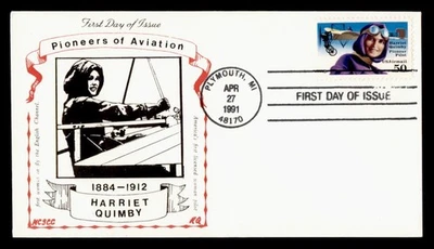 DR WHO 1991 FDC AVIATION PIONEER QUIMBY AIRMAIL MCSCC CACHET M60216 - Image 1 of 2