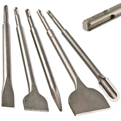 FUGAMO SDS-Plus Meißel 5x Spitzmeißel Kanalmeißel Flachmeißel Breitmeißel Fliesenmeißel