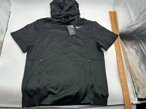 Nike Therma Shirt Mens L Black Short Sleeve Hoodie Dri-FIT Workout C - Picture 1 of 8