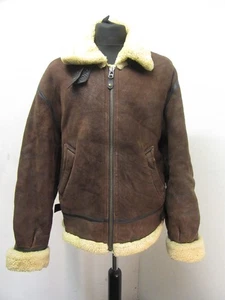 VINTAGE REDSKINS USA MOTORCYCLE B-3 SHEEPSKIN LEATHER FLYING JACKET SIZE L - Picture 1 of 24