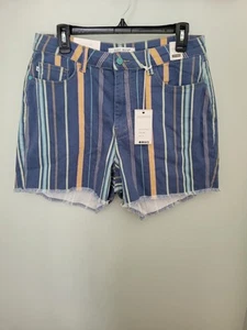 Judy blau hohe Taille gestreift Denim ausgefranster Saum Shorts, 150190 Größe 1XL 14W-16W - Bild 1 von 15