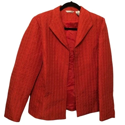 Blazer acolchado vintage Laura Ashley Dupioni seda coral, talla M Foto 1 de 4