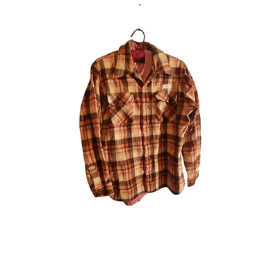 Vintage 70s Sears Kings Road Wool Flannel Brown Plaid Mens Large - Image 1 of 4