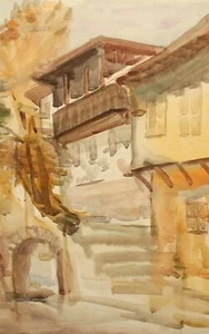 Expressionist antique watercolor painting landscape - Picture 1 of 12